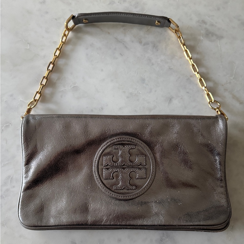 Tory Burch Reva Silver clutch with chain